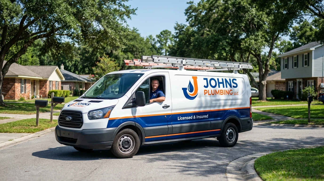Johns Plumbing LLC service van in New Glarus, WI