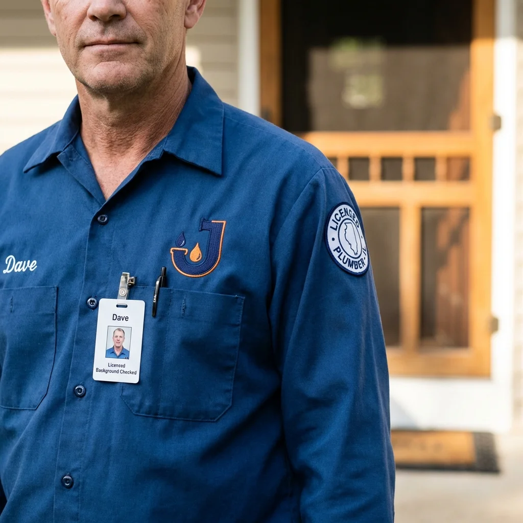 Licensed plumber showing ID badge in New Glarus, WI