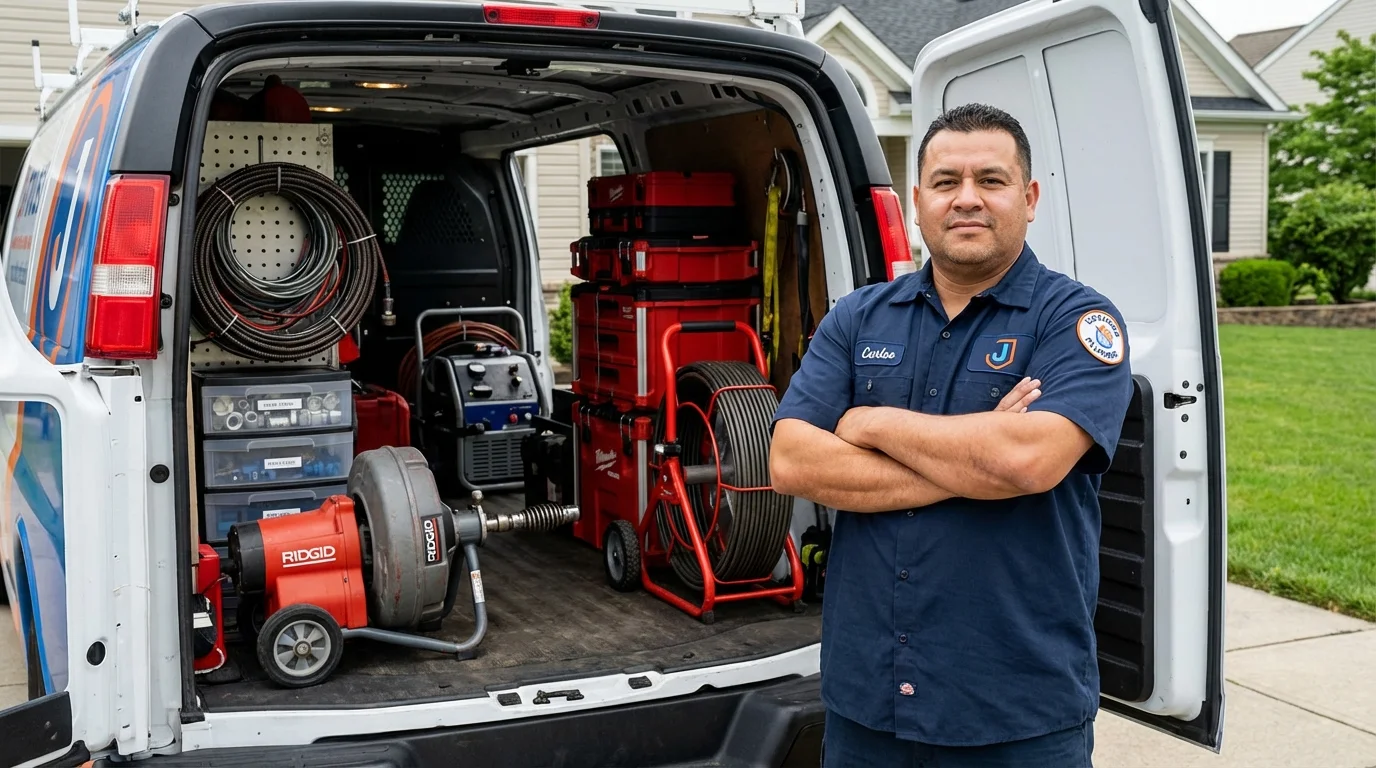 Professional drain cleaning equipment and Johns Plumbing LLC plumber in New Glarus