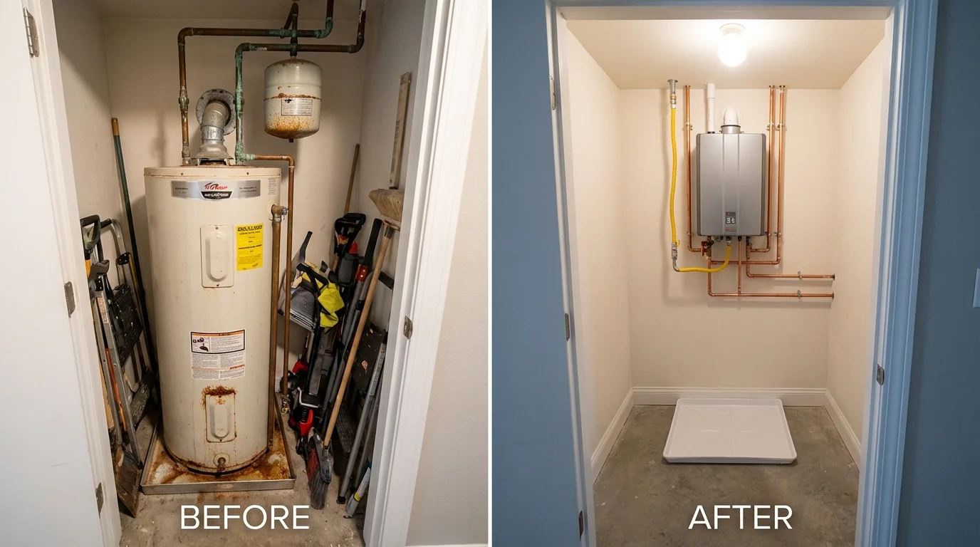 Tank water heater versus wall-mounted tankless unit comparison for New Glarus, WI homeowners